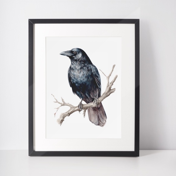 Watercolor Black Crow Wall Art Print Unframed - Black Bird Illustration Artwork - Picture 3 of 6